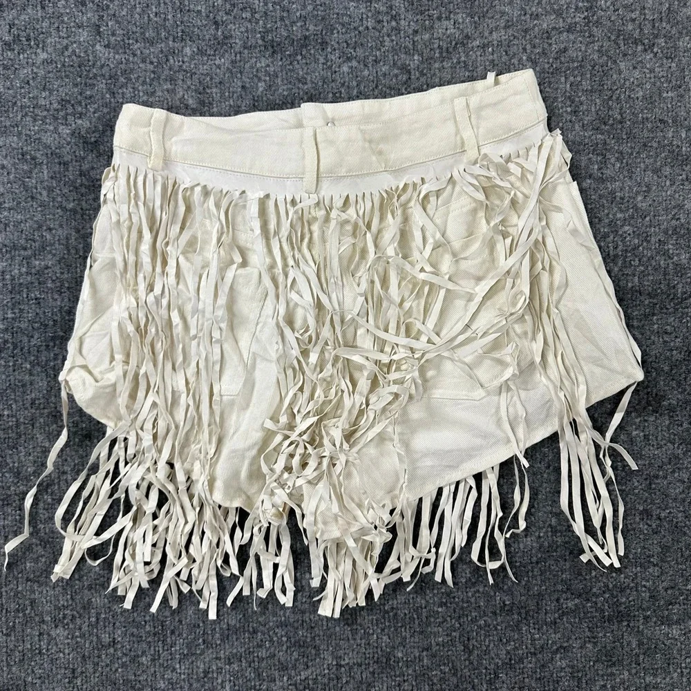 Le Lis Shorts Womens Size S Cream Denim Fringe Western Festival Boho Casual